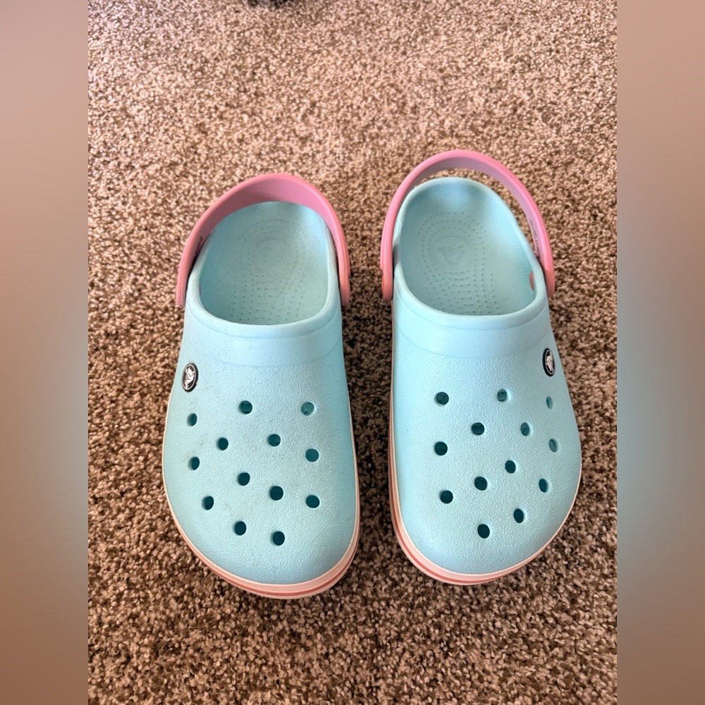 Light Blue and Pink Crocs